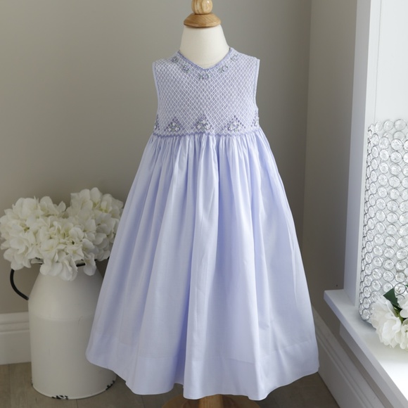 Strasburg Dress Smocked Embroidered Sleeveless Lavender Cotton Size 2